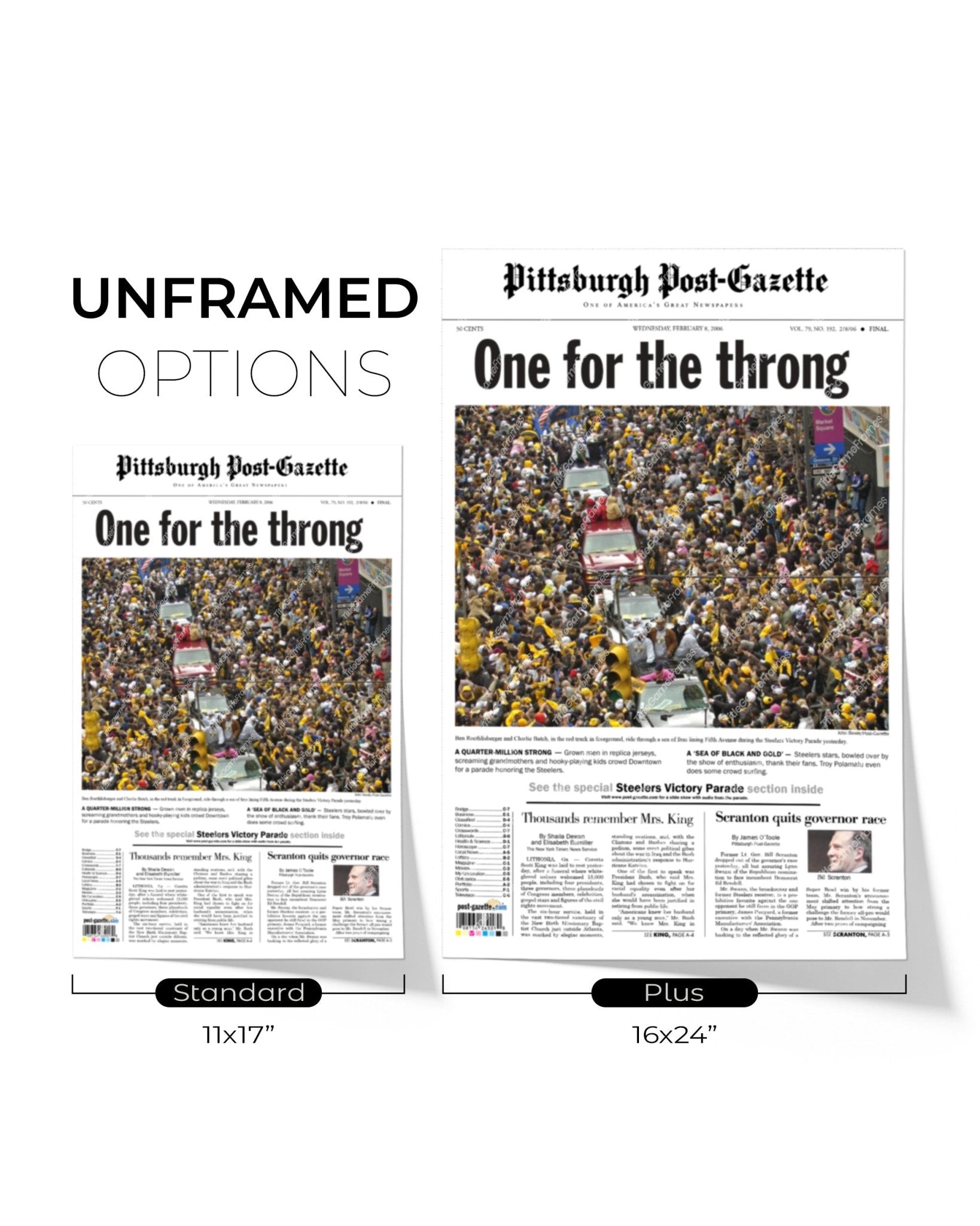 2006 Pittsburgh Steelers Parade Super Bowl Champions Framed Front Page Newspaper Print - Title Game Frames