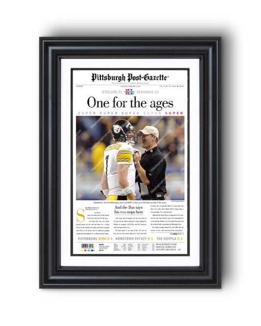 2006 Pittsburgh Steelers Superbowl XL Newspaper Cover Print - One for the ages - Title Game Frames
