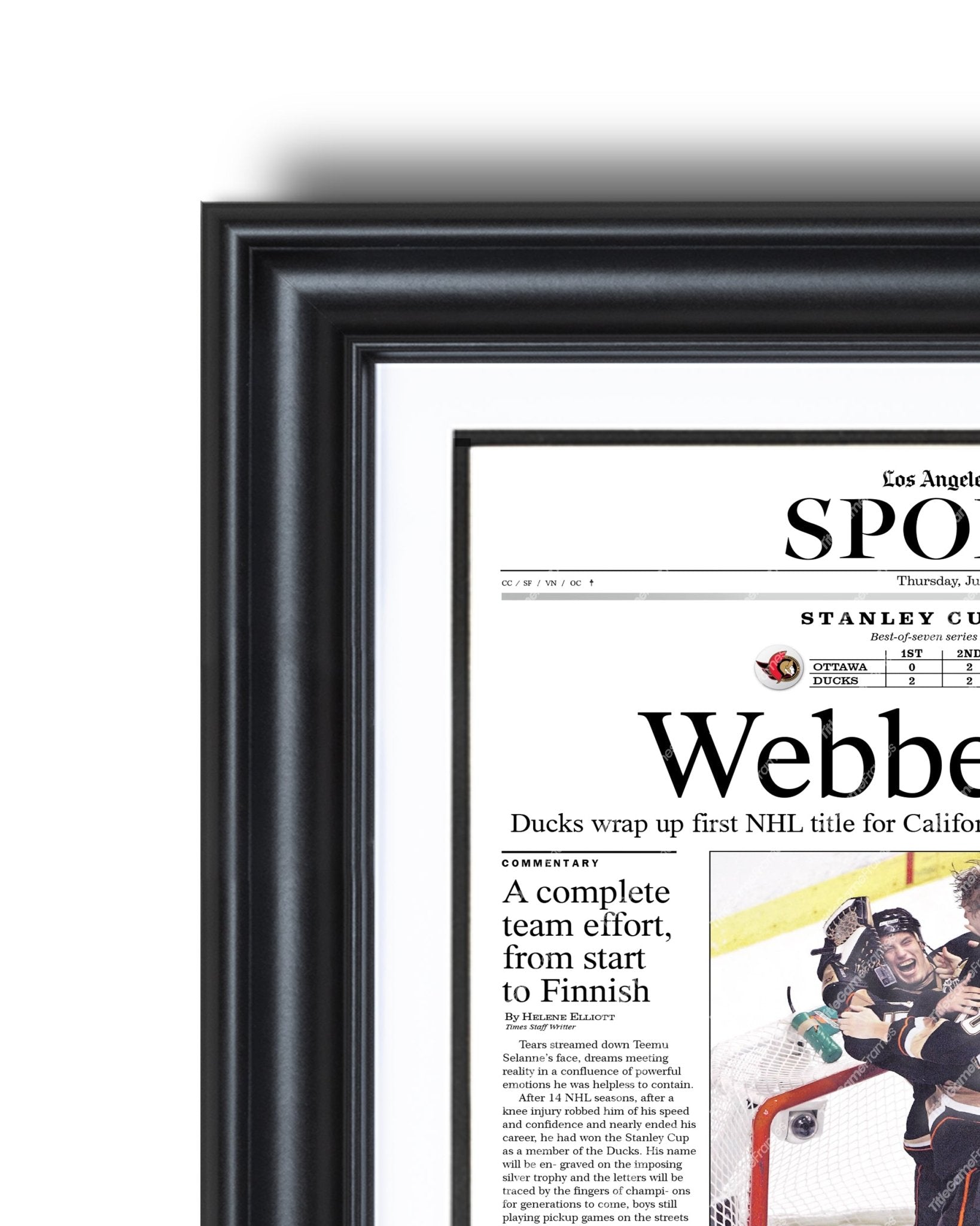 2007 Anaheim Ducks Stanley Cup Champions Framed Newspaper Front Page Print - Title Game Frames