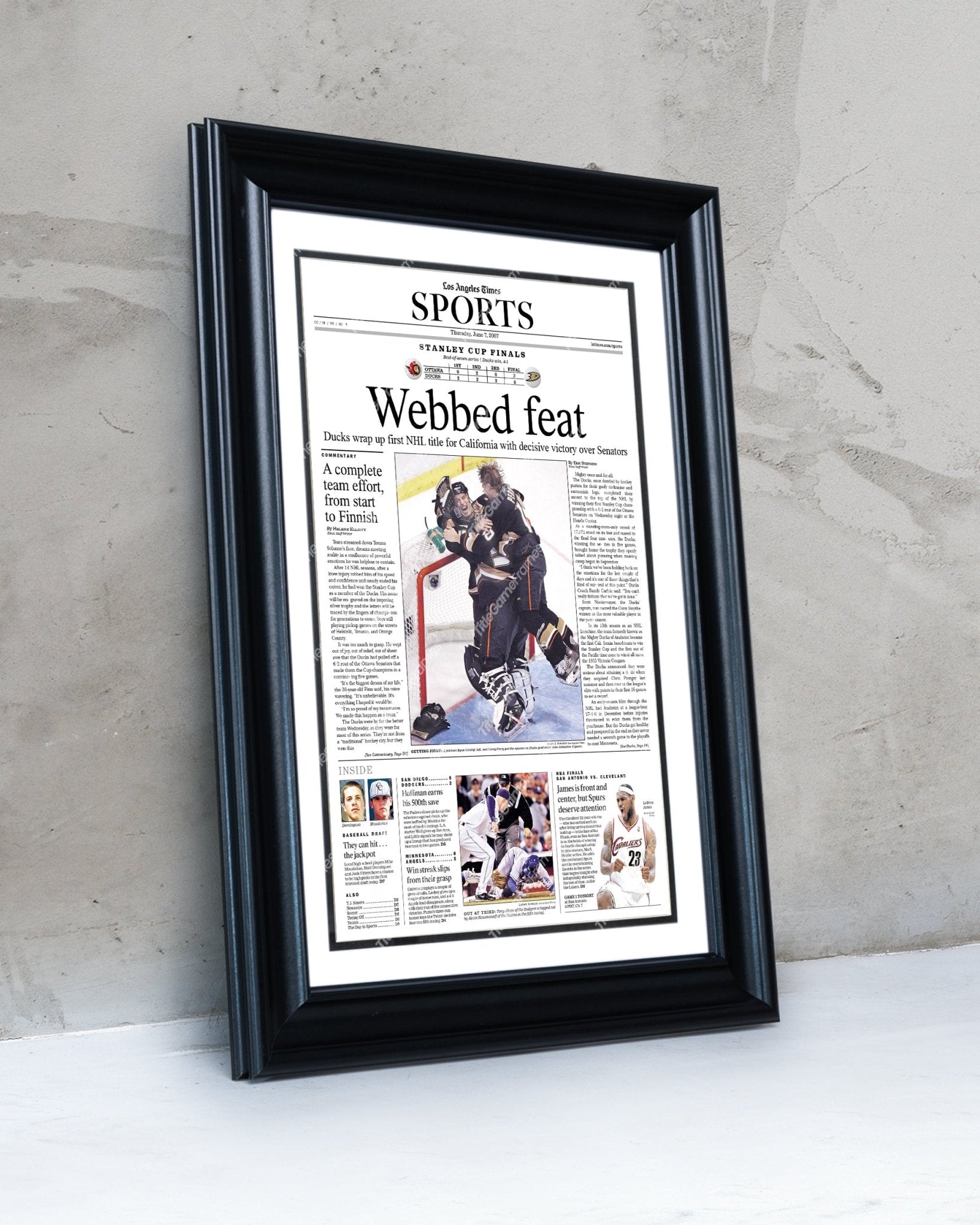 2007 Anaheim Ducks Stanley Cup Champions Framed Newspaper Front Page Print - Title Game Frames