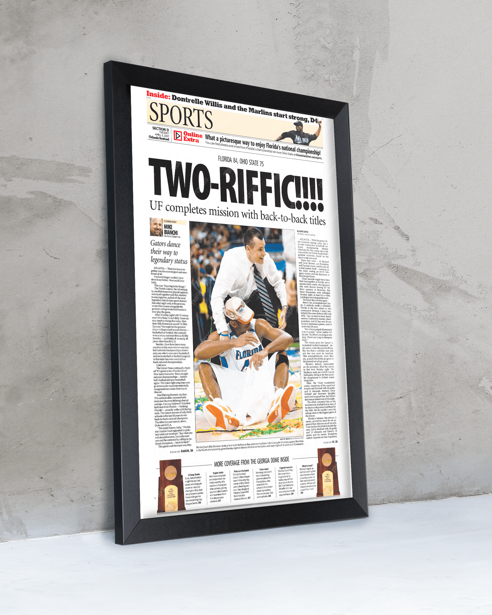 2007 Florida Gators NCAA Basketball Champions 'Tworiffic!!!' Framed Newspaper - TitleGameFrames.com