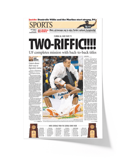 2007 Florida Gators NCAA Basketball Champions 'Tworiffic!!!' Framed Newspaper - TitleGameFrames.com