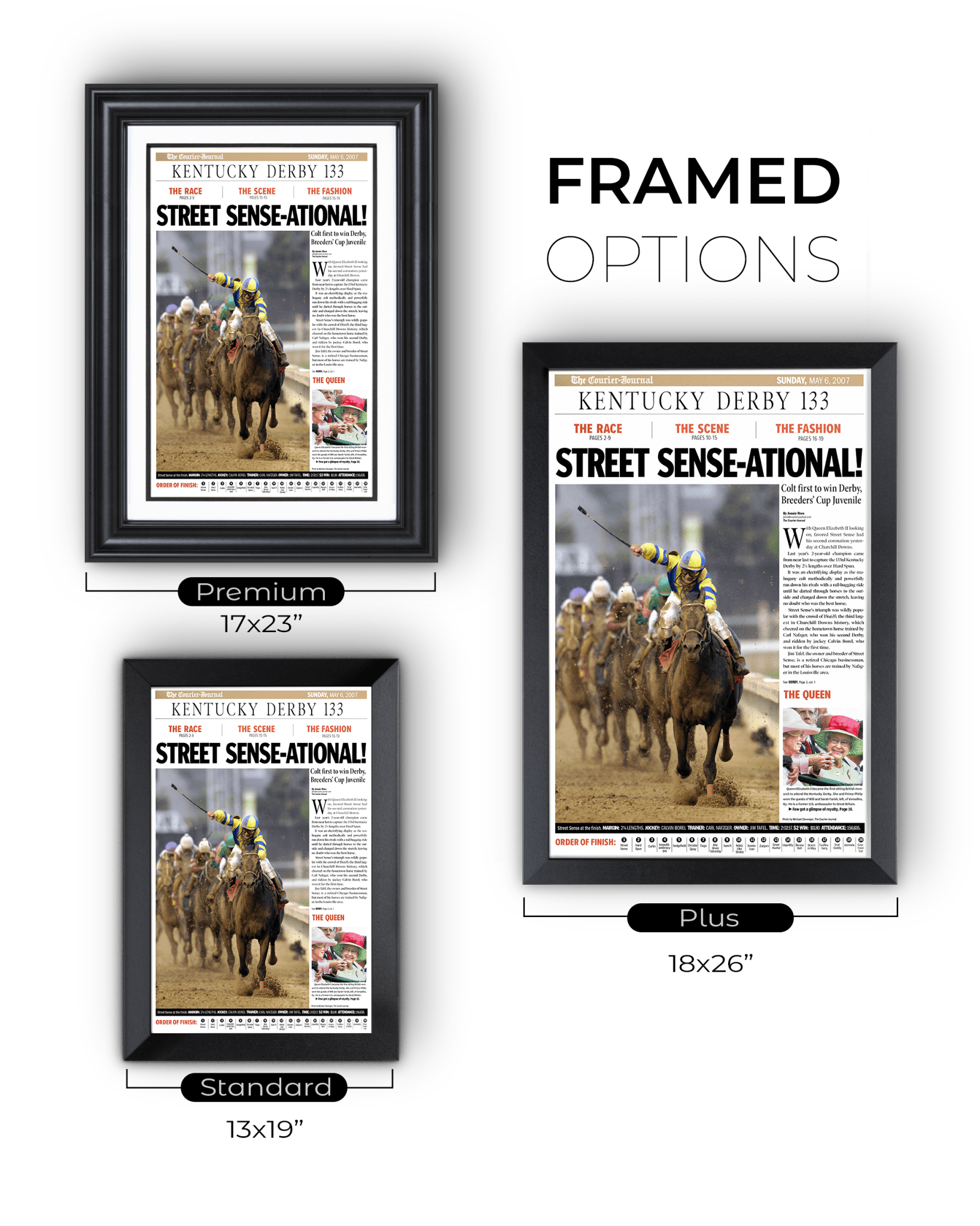 2007 Kentucky Derby "STREET SENSE - ATIONAL!" Street Sense Winner Framed Newspaper - TitleGameFrames.com