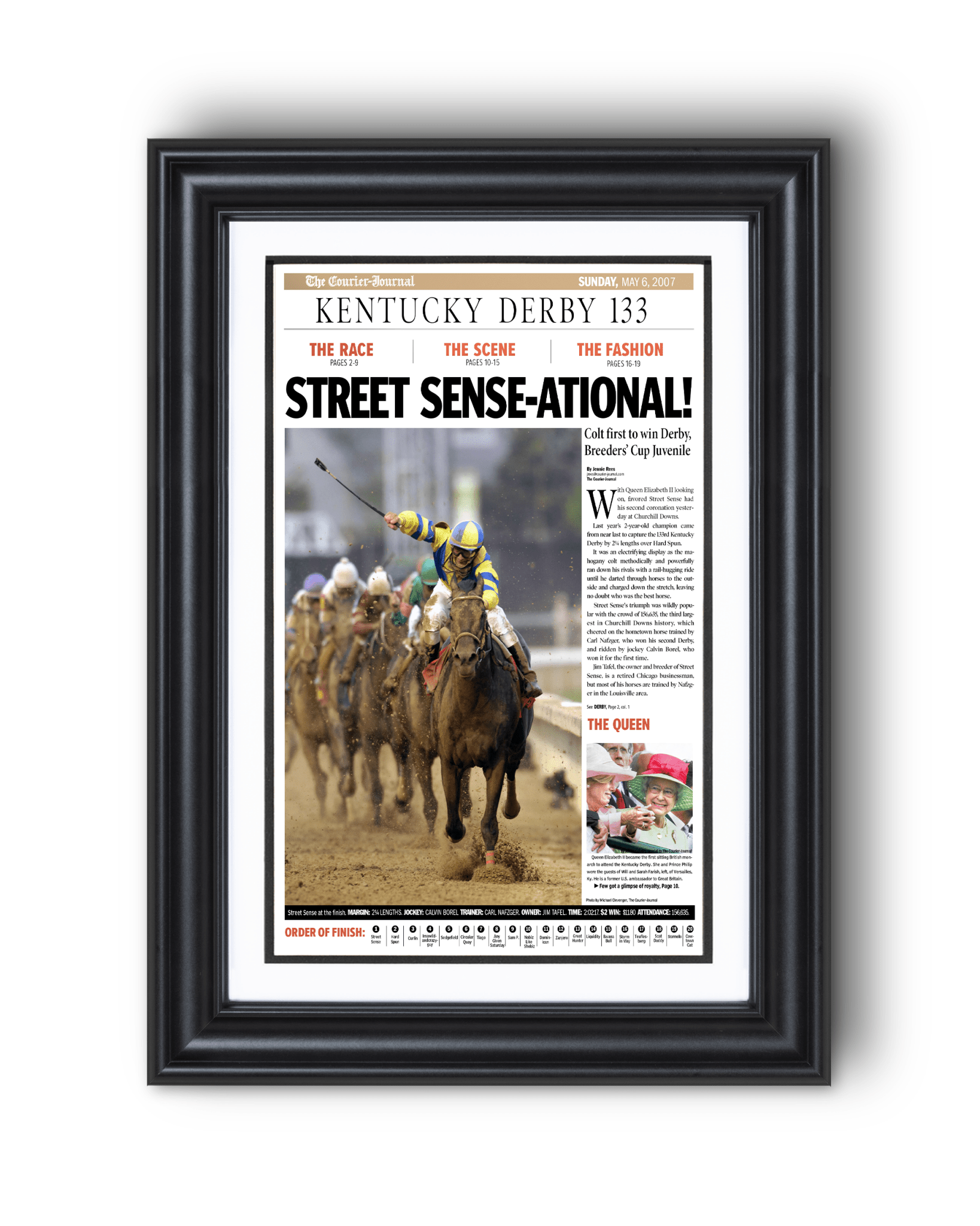 2007 Kentucky Derby "STREET SENSE - ATIONAL!" Street Sense Winner Framed Newspaper - TitleGameFrames.com