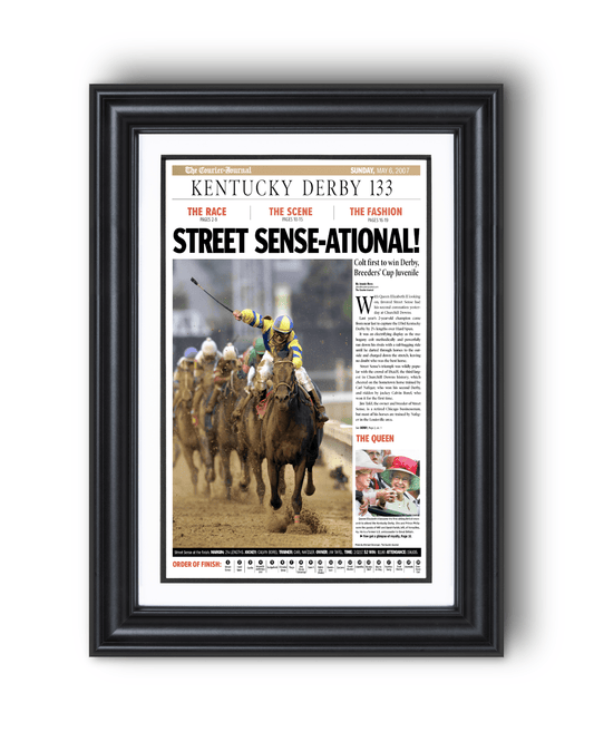 2007 Kentucky Derby "STREET SENSE - ATIONAL!" Street Sense Winner Framed Newspaper - TitleGameFrames.com
