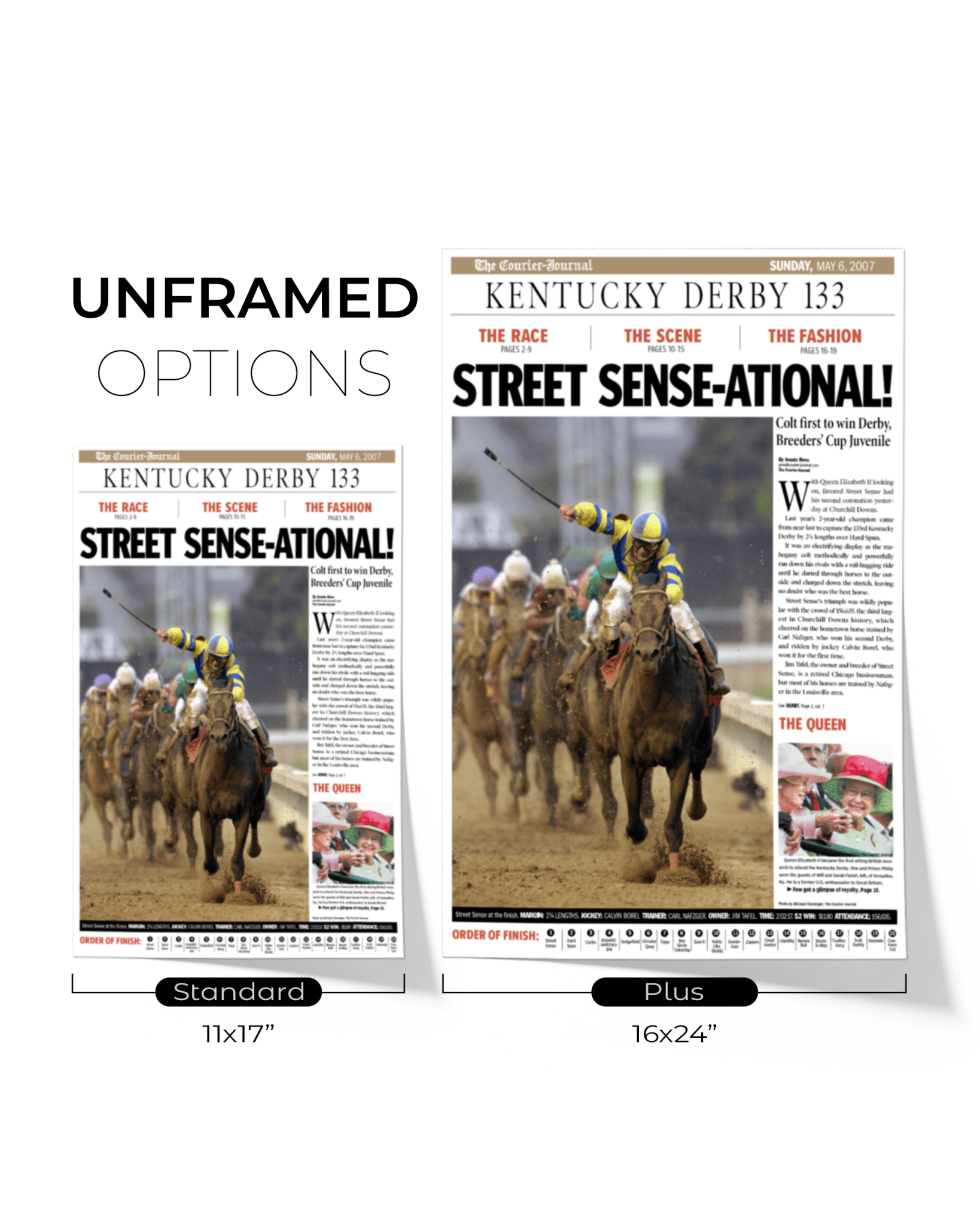 2007 Kentucky Derby "STREET SENSE - ATIONAL!" Street Sense Winner Framed Newspaper - TitleGameFrames.com