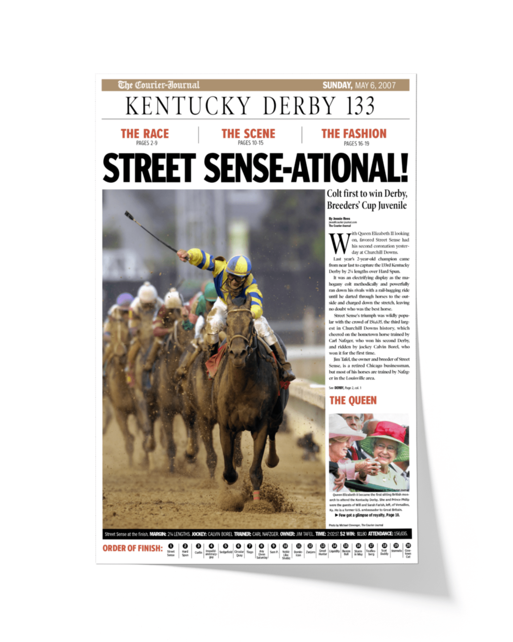 2007 Kentucky Derby "STREET SENSE - ATIONAL!" Street Sense Winner Framed Newspaper - TitleGameFrames.com