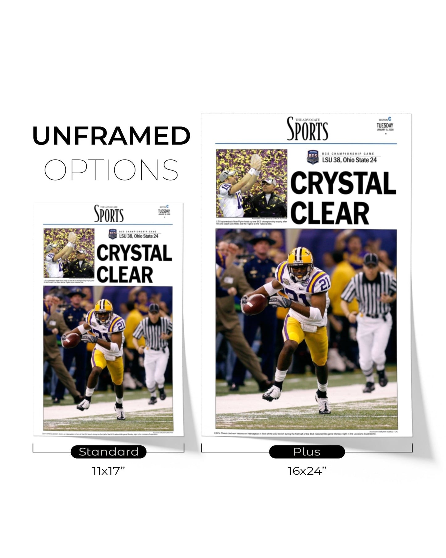 2007 LSU Tigers NCAA College Football National Champions Framed Front Page Newspaper Print - TitleGameFrames.com