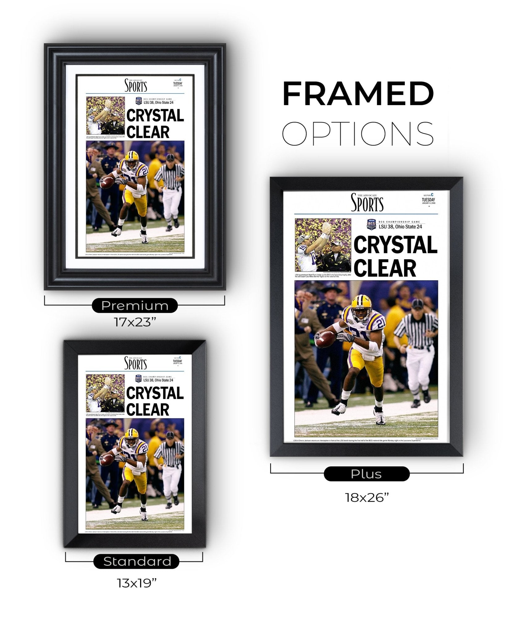 2007 LSU Tigers NCAA College Football National Champions Framed Front Page Newspaper Print - TitleGameFrames.com