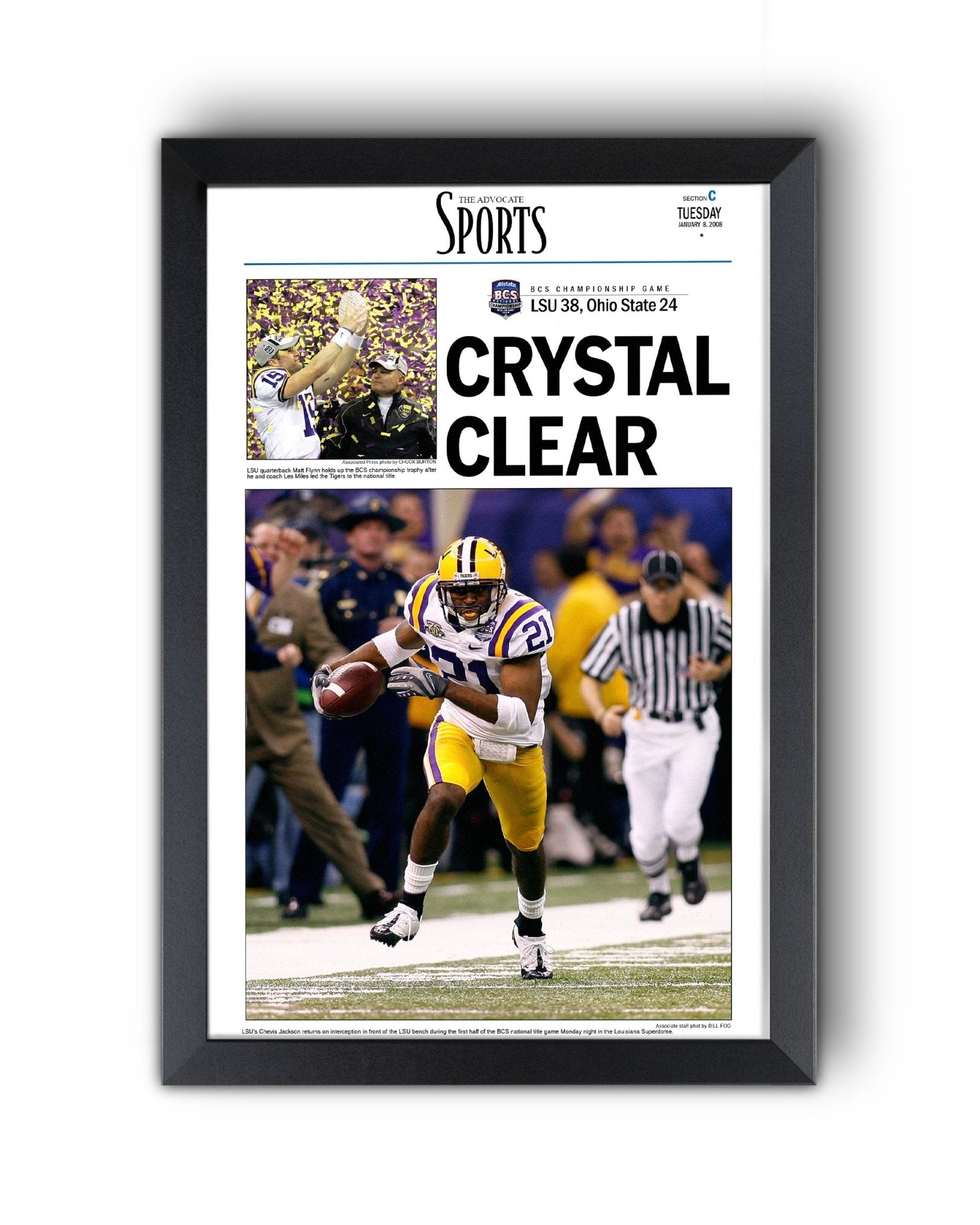 2007 LSU Tigers NCAA College Football National Champions Framed Front Page Newspaper Print - TitleGameFrames.com