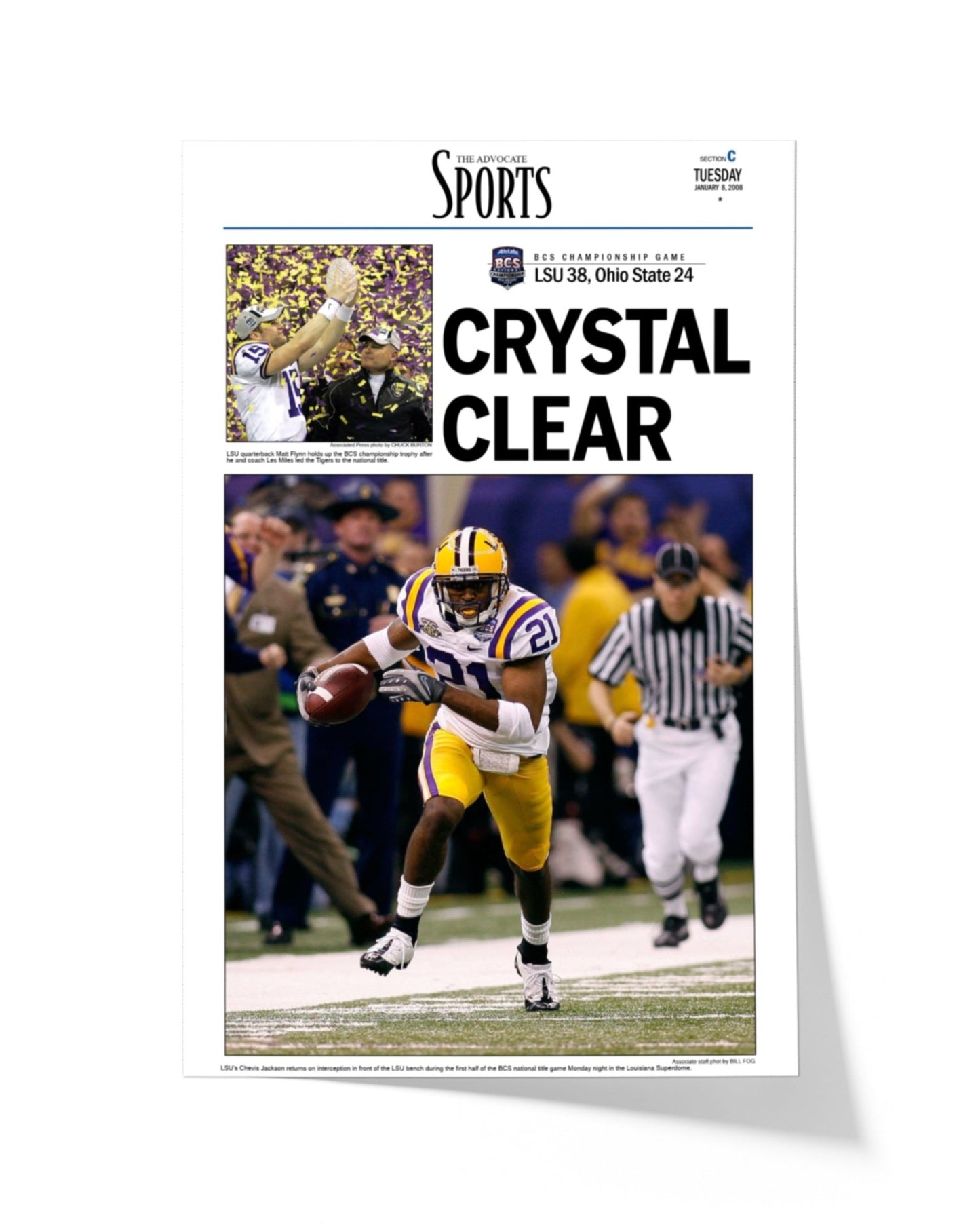 2007 LSU Tigers NCAA College Football National Champions Framed Front Page Newspaper Print - TitleGameFrames.com