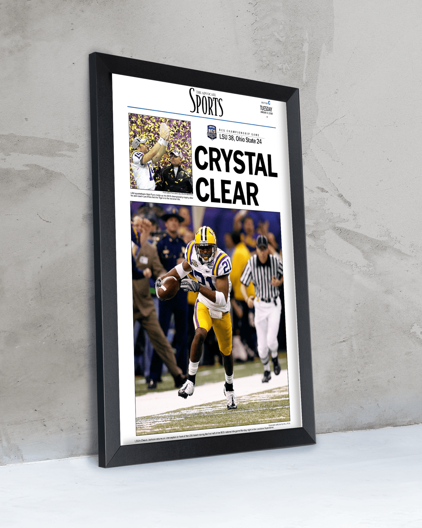 2007 LSU Tigers NCAA College Football National Champions Framed Front Page Newspaper Print - TitleGameFrames.com