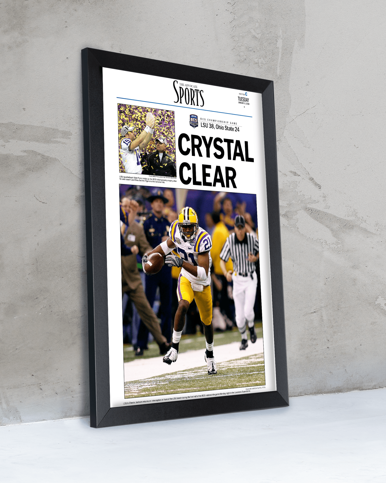 2007 LSU Tigers NCAA College Football National Champions Framed Front Page Newspaper Print - TitleGameFrames.com