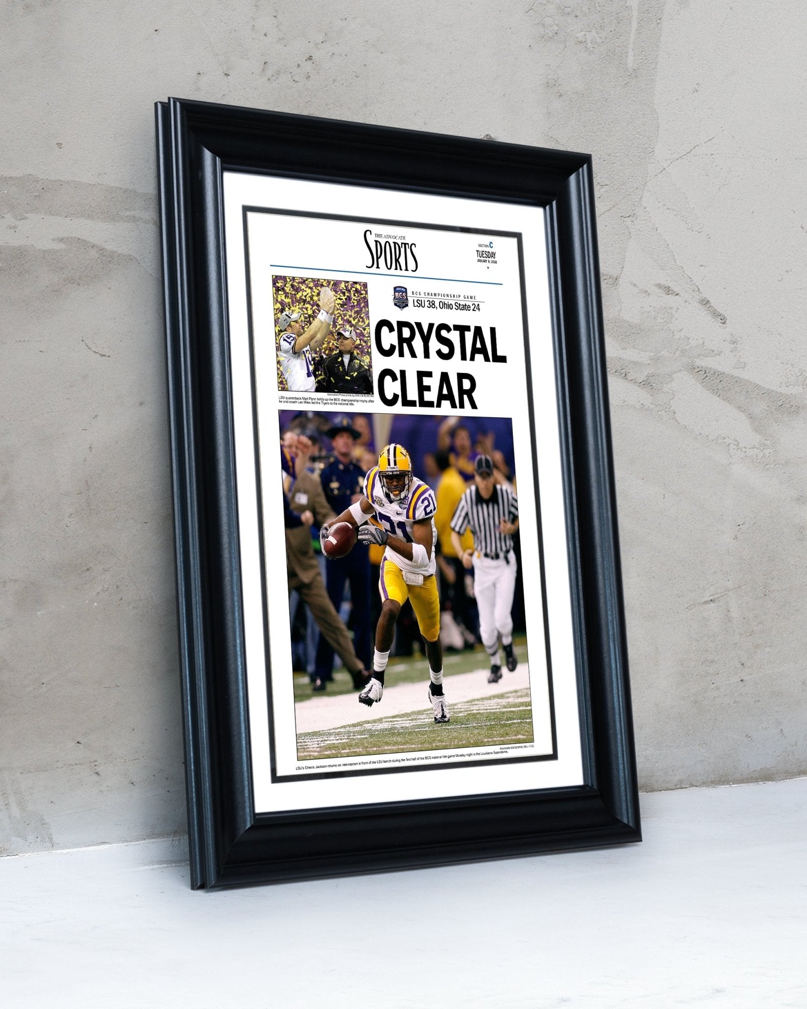 2007 LSU Tigers NCAA College Football National Champions Framed Front Page Newspaper Print - TitleGameFrames.com