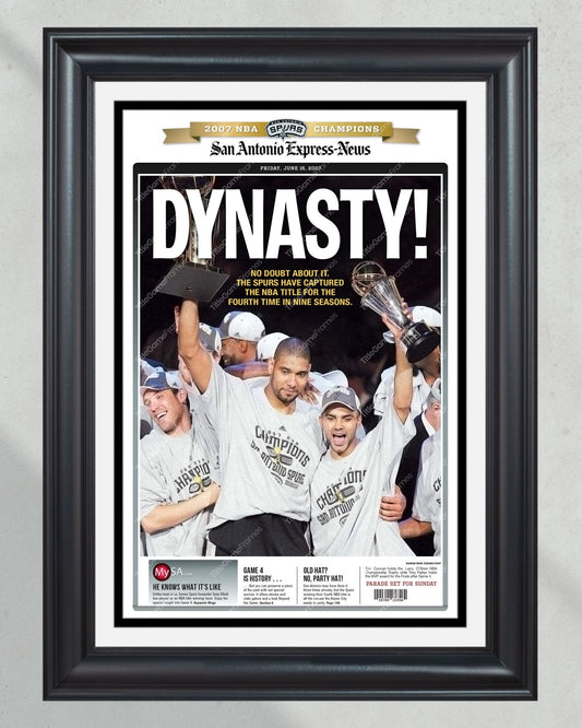 2007 San Antonio Spurs NBA Champion Framed Front Page Newspaper Print - TitleGameFrames.com