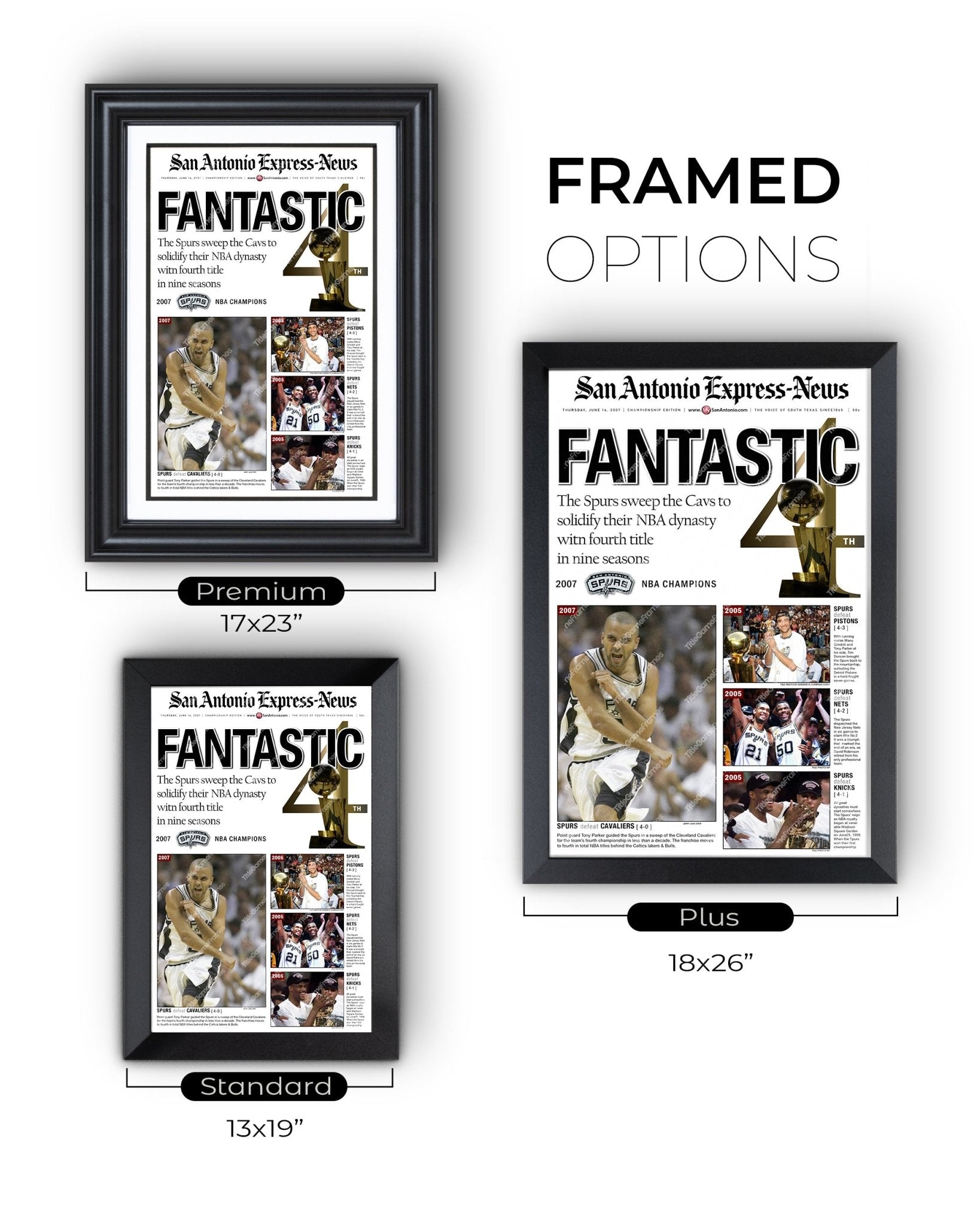 2007 San Antonio Spurs NBA Champion Framed Front Page Newspaper Print - Title Game Frames