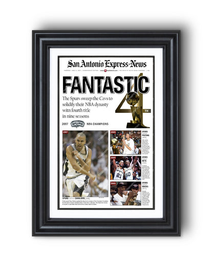 2007 San Antonio Spurs NBA Champion Framed Front Page Newspaper Print - Title Game Frames