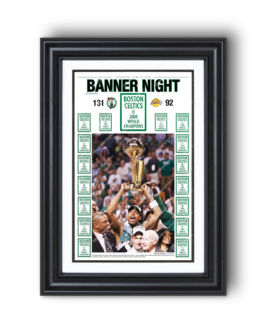 2008 Boston Celtics 'Banner Night' Framed Newspaper - NBA Finals Champions - TitleGameFrames.com