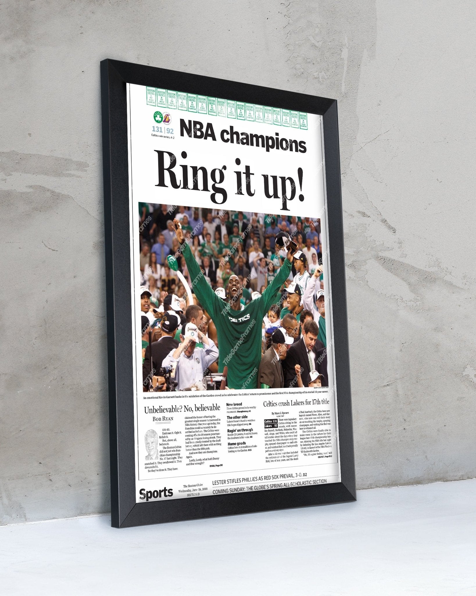 2008 Boston Celtics NBA Champions 'Ring it up!' Framed Newspaper Front Page Print - TitleGameFrames.com