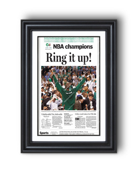 2008 Boston Celtics NBA Champions 'Ring it up!' Framed Newspaper Front Page Print - TitleGameFrames.com
