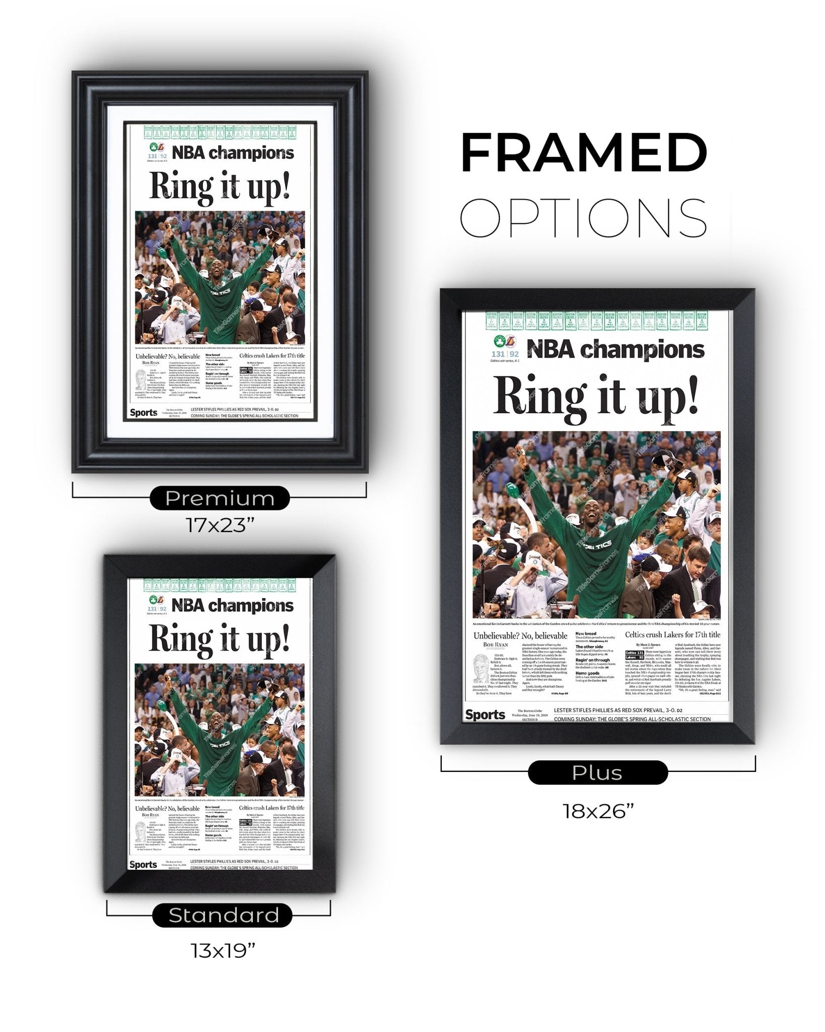 2008 Boston Celtics NBA Champions 'Ring it up!' Framed Newspaper Front Page Print - TitleGameFrames.com