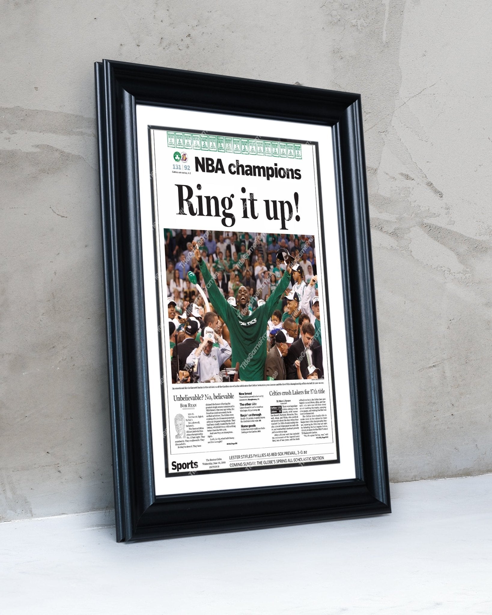 2008 Boston Celtics NBA Champions 'Ring it up!' Framed Newspaper Front Page Print - TitleGameFrames.com