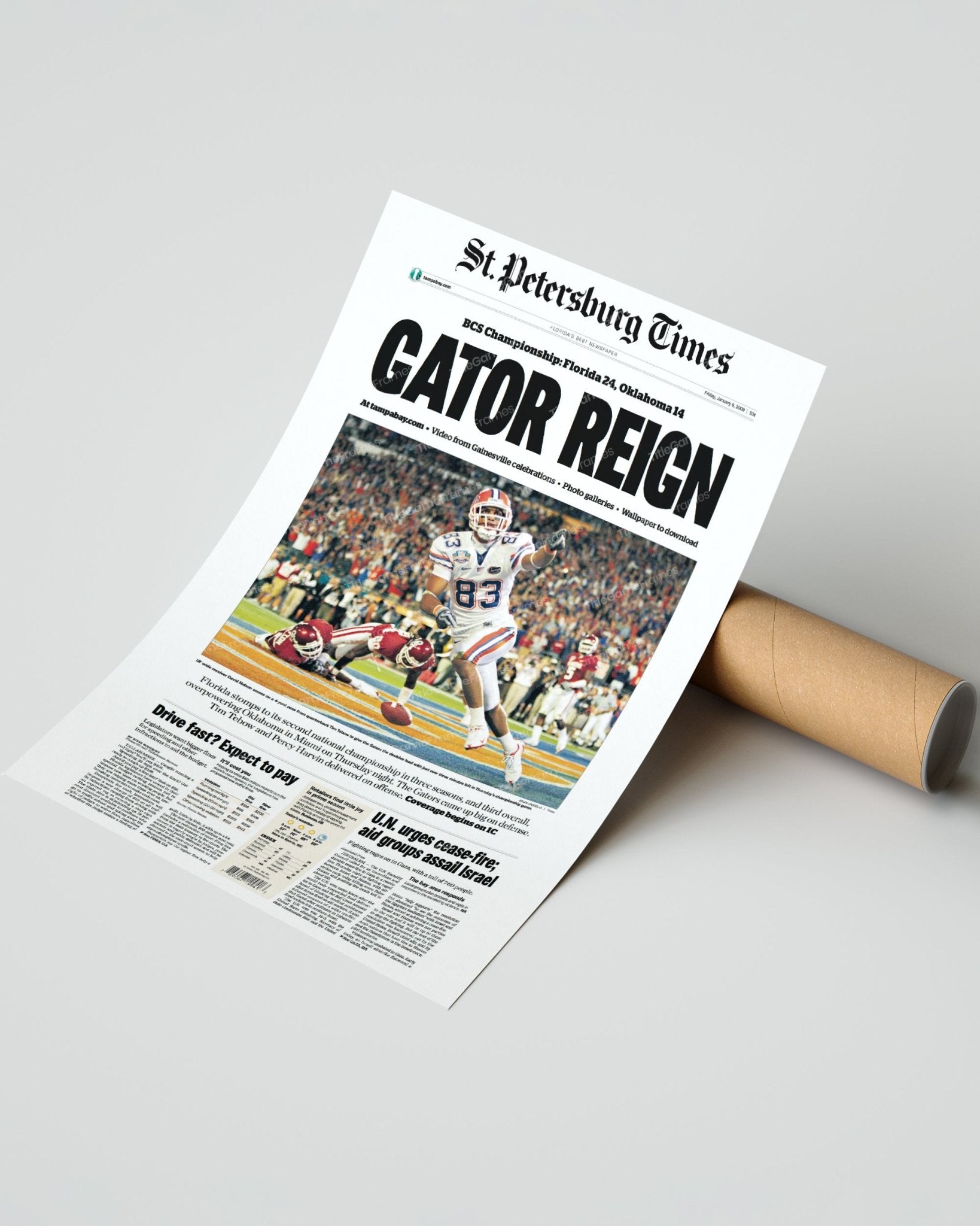 2008 Florida Gators NCAA College Football National Champions Framed Front Page Newspaper Print - TitleGameFrames.com