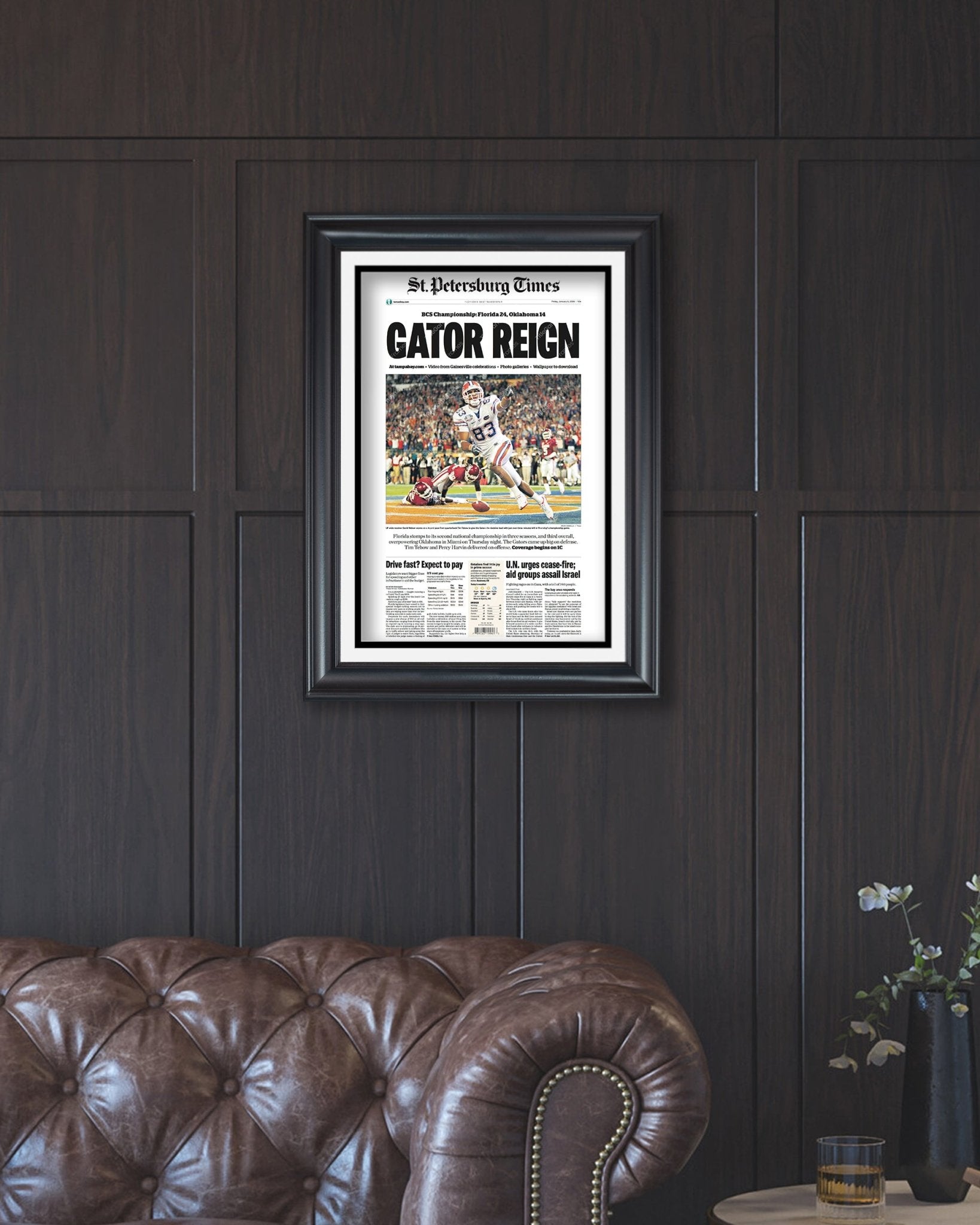 2008 Florida Gators NCAA College Football National Champions Framed Front Page Newspaper Print - TitleGameFrames.com