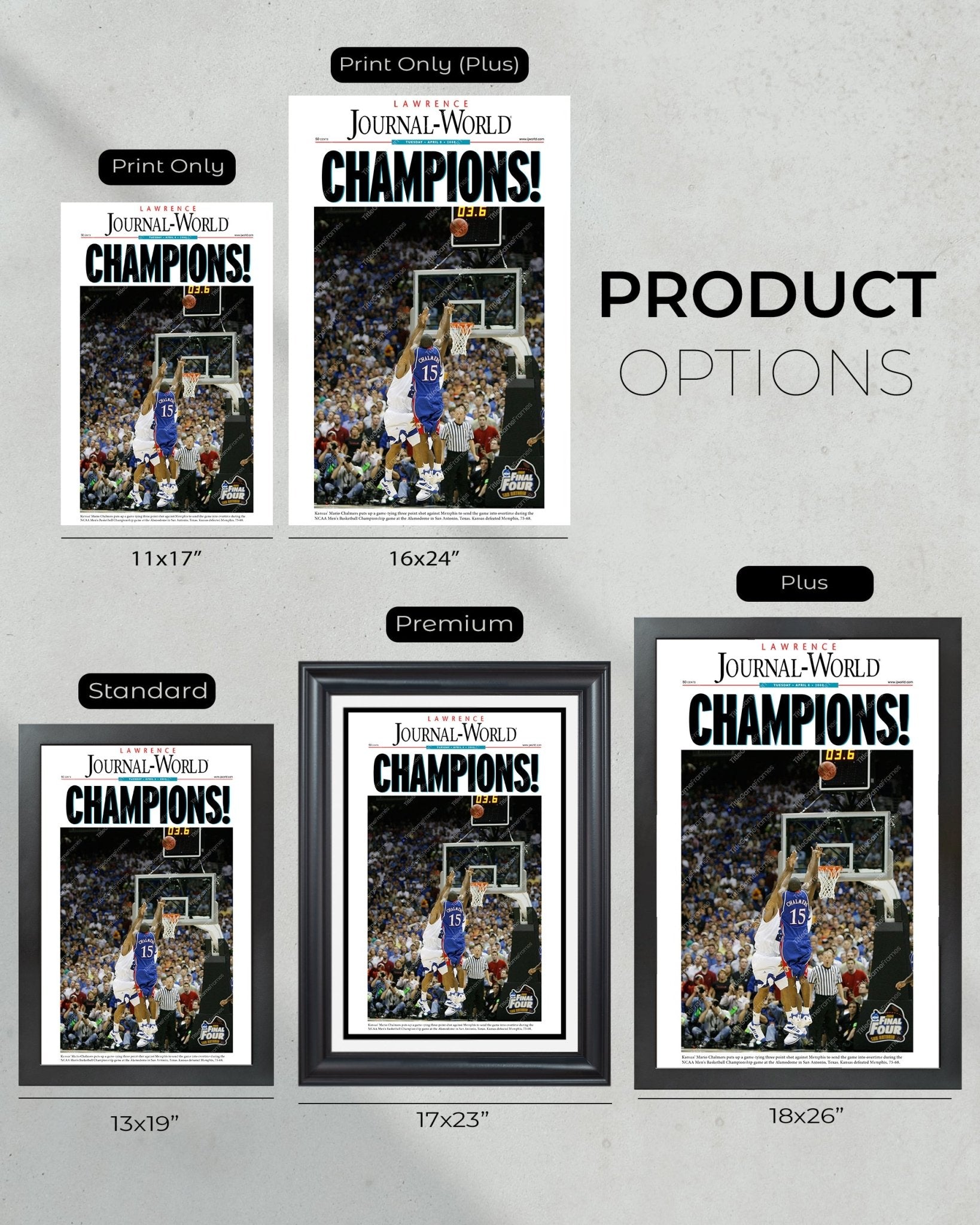 2008 Kansas Jayhawks NCAA College Basketball Champions Framed Front Page Newspaper Print Mario Chalmers - TitleGameFrames.com