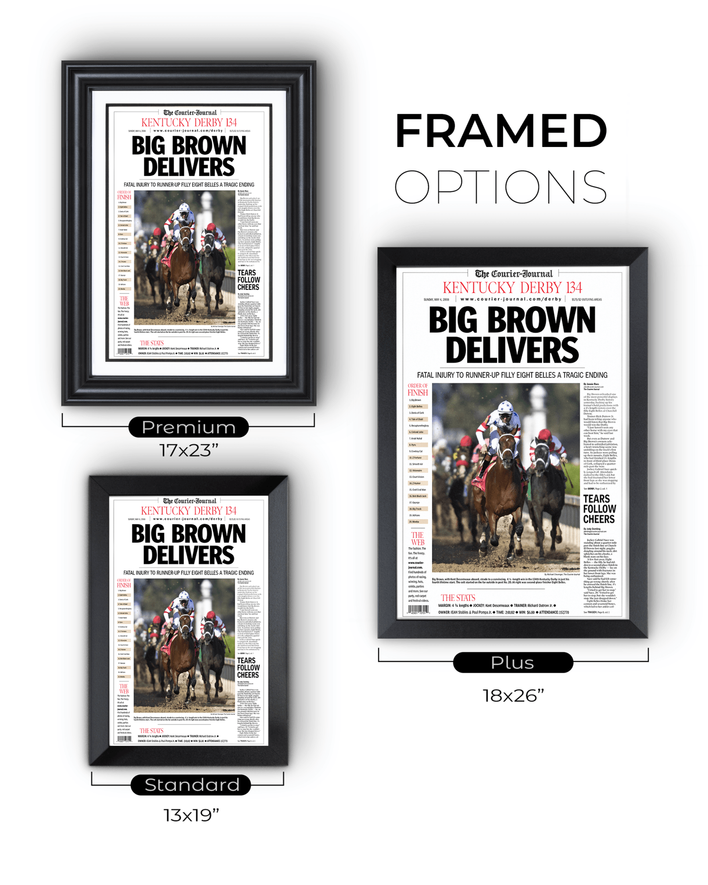 2008 Kentucky Derby "BIG BROWN DELIVERS" Winner Framed Front Page Newspaper - TitleGameFrames.com