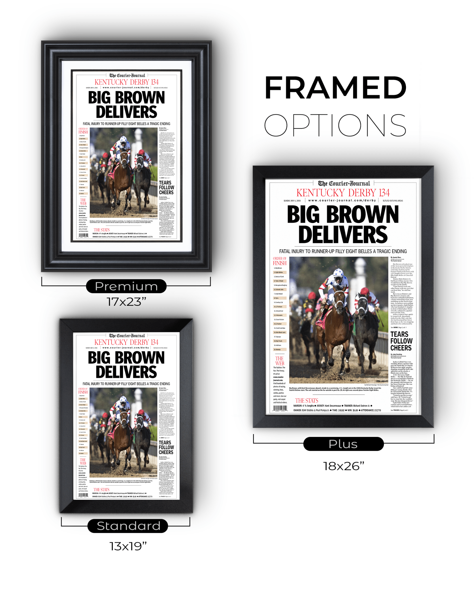 2008 Kentucky Derby "BIG BROWN DELIVERS" Winner Framed Front Page Newspaper - TitleGameFrames.com