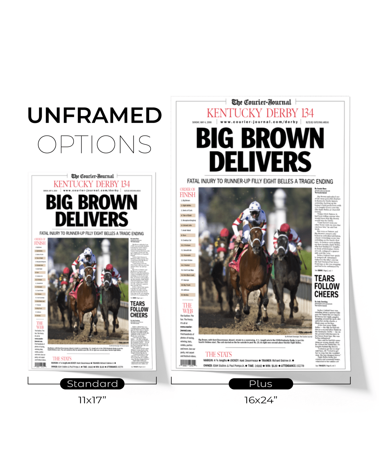 2008 Kentucky Derby "BIG BROWN DELIVERS" Winner Framed Front Page Newspaper - TitleGameFrames.com
