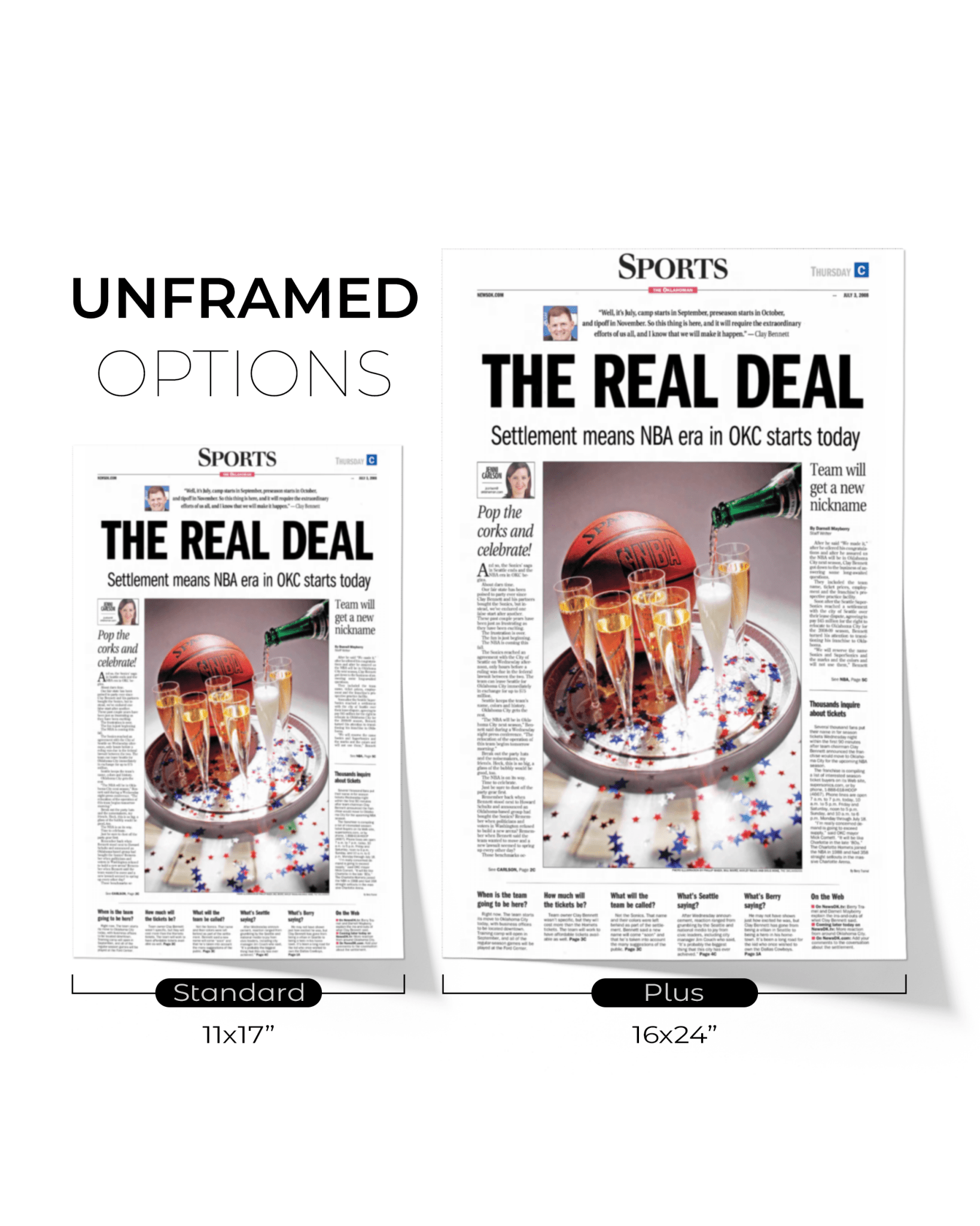 2008 Oklahoma City Thunder NBA Arrival “The Real Deal” – Framed Newspaper - TitleGameFrames.com