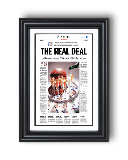 2008 Oklahoma City Thunder NBA Arrival “The Real Deal” – Framed Newspaper - TitleGameFrames.com