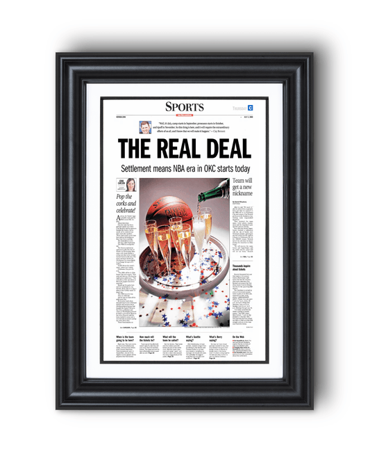 2008 Oklahoma City Thunder NBA Arrival “The Real Deal” – Framed Newspaper - TitleGameFrames.com