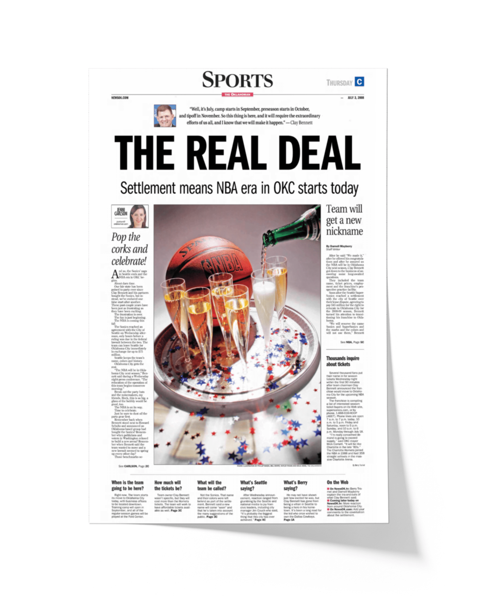2008 Oklahoma City Thunder NBA Arrival “The Real Deal” – Framed Newspaper - TitleGameFrames.com