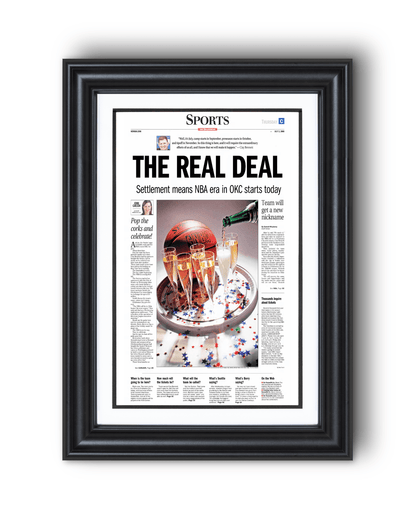 2008 Oklahoma City Thunder NBA Arrival “The Real Deal” – Framed Newspaper - TitleGameFrames.com