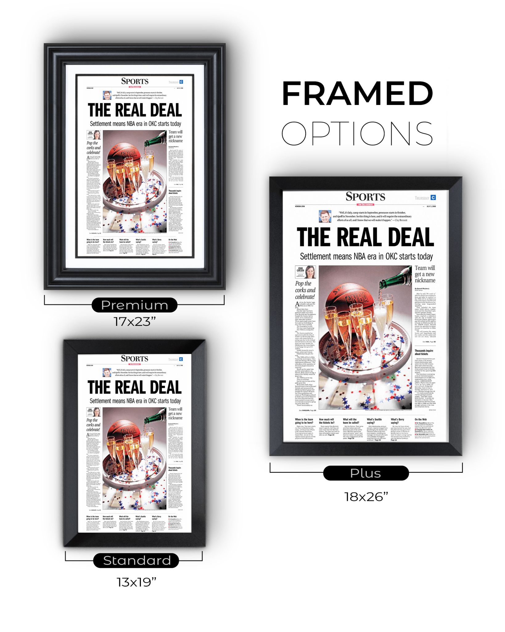 2008 Oklahoma City Thunder NBA Arrival “The Real Deal” – Framed Newspaper - TitleGameFrames.com