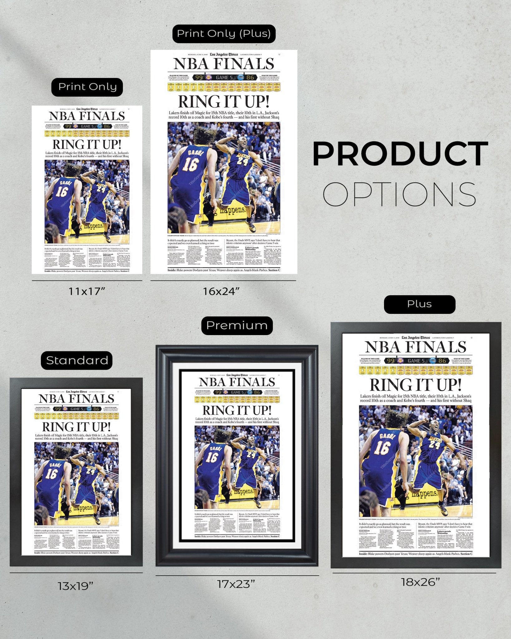 2009 LA Lakers NBA Champions Framed Newspaper Front Page Print Kobe Bryant Staples Center - Title Game Frames