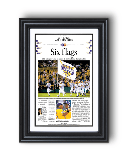 2009 LSU Tigers “Six Flags” College World Series Baseball Champions Front Page Newspaper - TitleGameFrames.com
