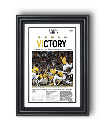 2009 LSU Tigers "VICTORY!" College World Series Champions Newspaper Print - TitleGameFrames.com