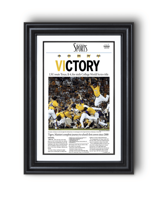 2009 LSU Tigers "VICTORY!" College World Series Champions Newspaper Print - TitleGameFrames.com