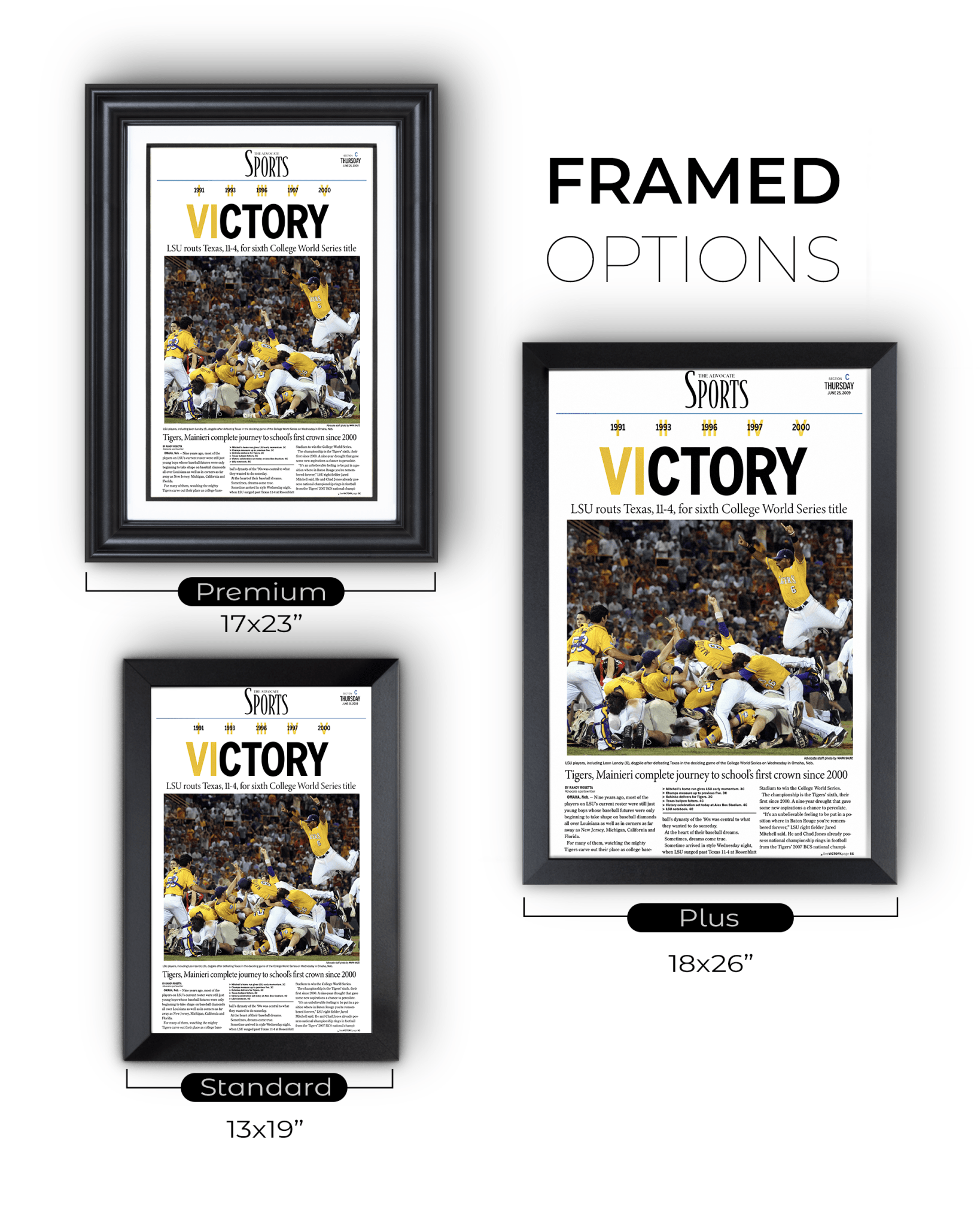 2009 LSU Tigers "VICTORY!" College World Series Champions Newspaper Print - TitleGameFrames.com
