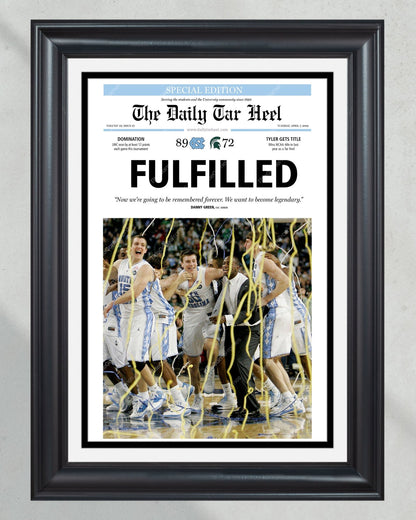 2009 North Carolina Tar Heels NCAA College Basketball Champions Framed Front Page Newspaper Print - TitleGameFrames.com