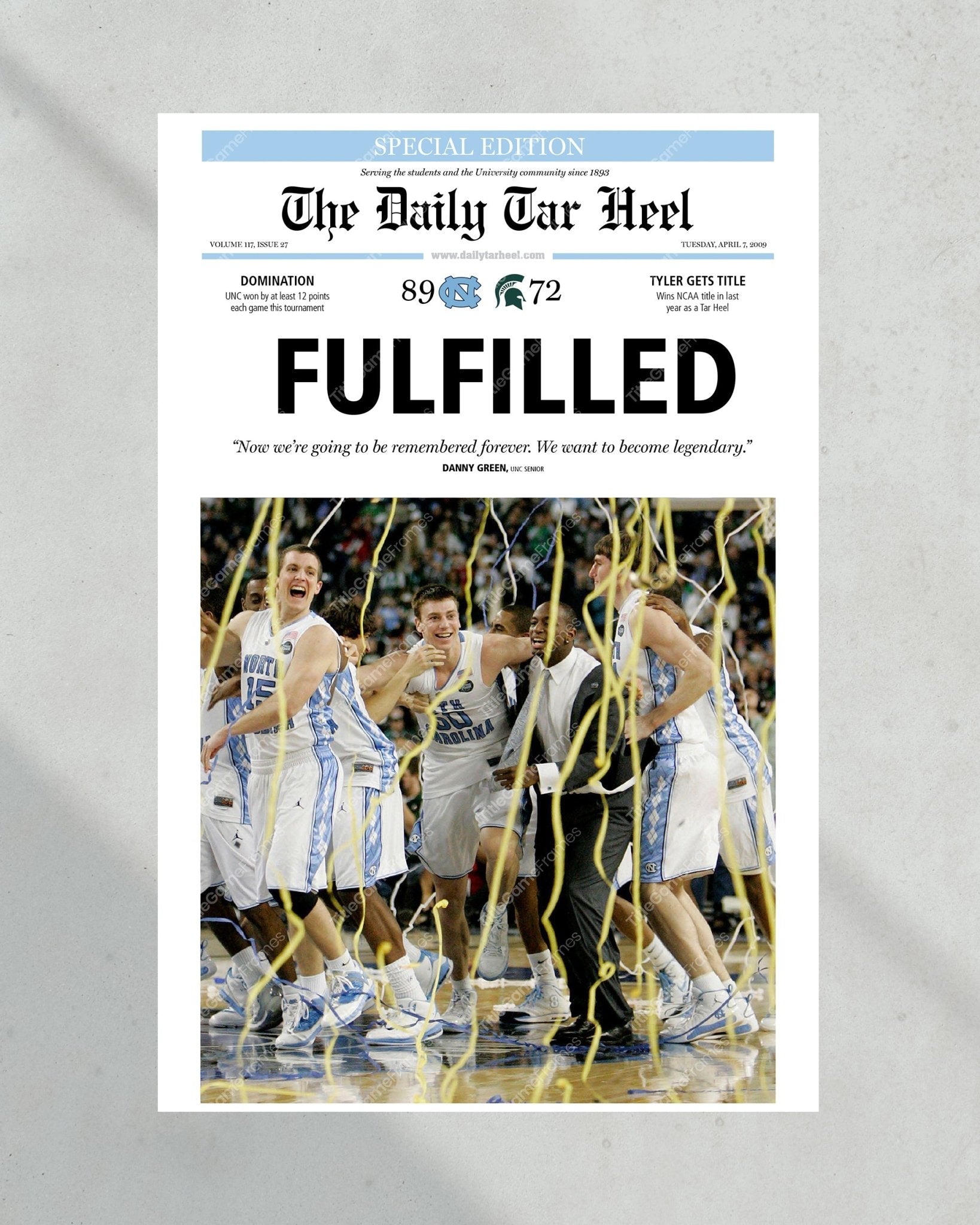 2009 North Carolina Tar Heels NCAA College Basketball Champions Framed Front Page Newspaper Print - TitleGameFrames.com
