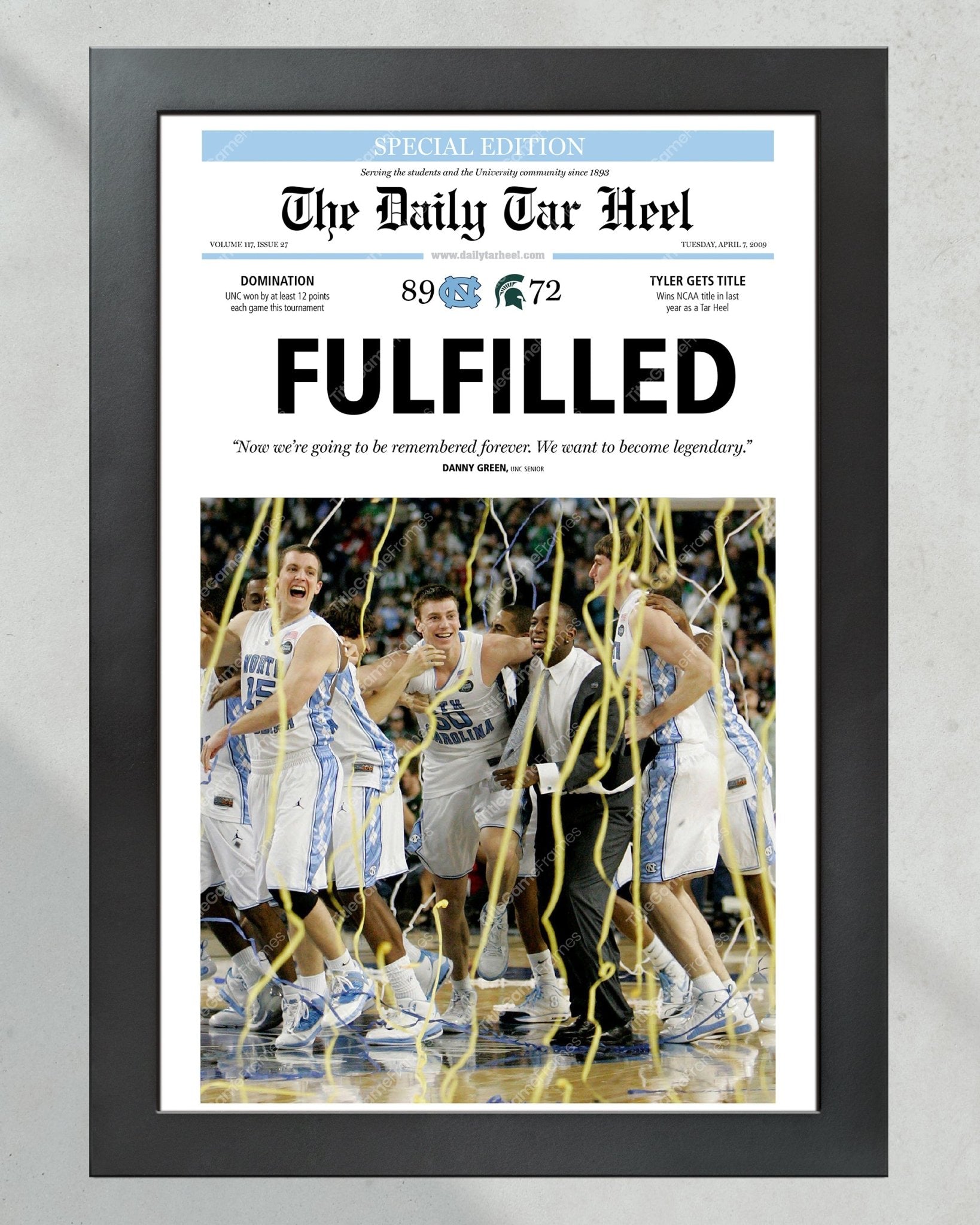 2009 North Carolina Tar Heels NCAA College Basketball Champions Framed Front Page Newspaper Print - TitleGameFrames.com