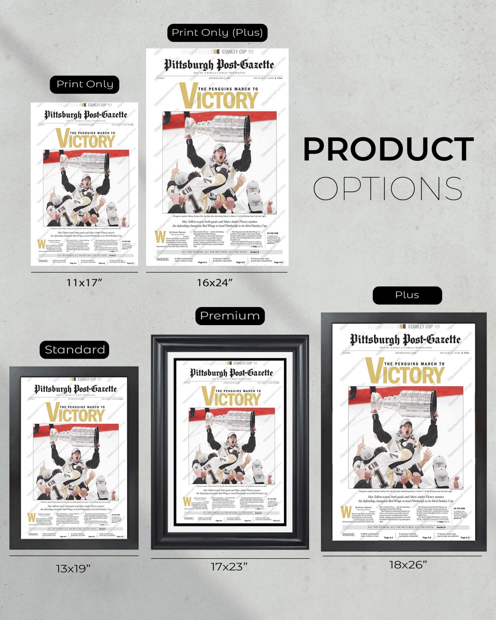 2009 Pittsburgh Penguins Stanley Cup Champion Framed Front Page Newspaper Print - TitleGameFrames.com