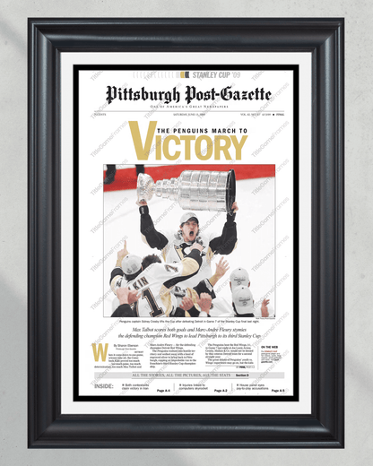 2009 Pittsburgh Penguins Stanley Cup Champion Framed Front Page Newspaper Print - TitleGameFrames.com