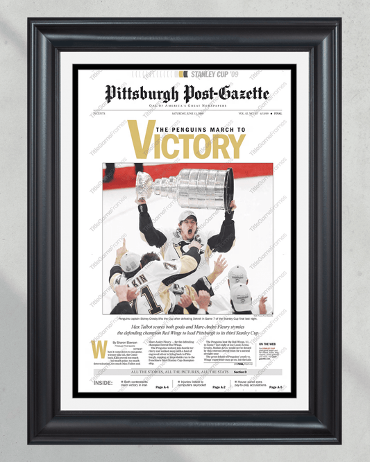 2009 Pittsburgh Penguins Stanley Cup Champion Framed Front Page Newspaper Print - TitleGameFrames.com