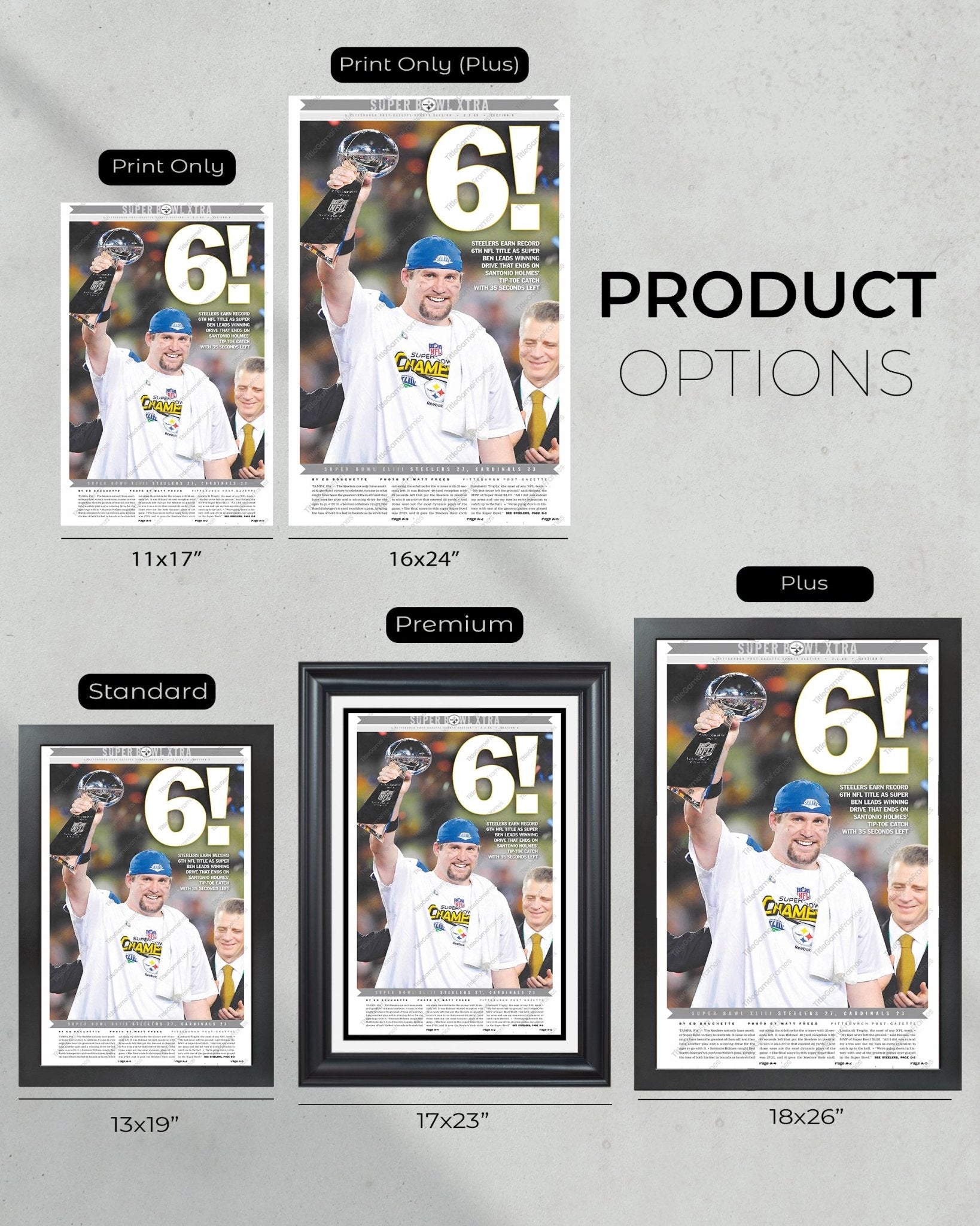 2009 Pittsburgh Steelers “6” Super Bowl Champions Framed Front Page Newspaper Print - TitleGameFrames.com